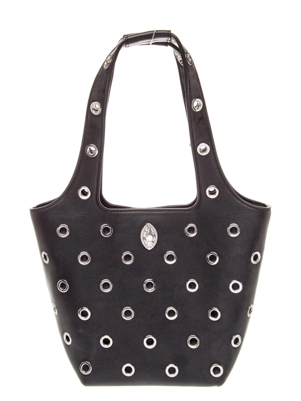 Black Grommet-Studded Shoulder Bag
